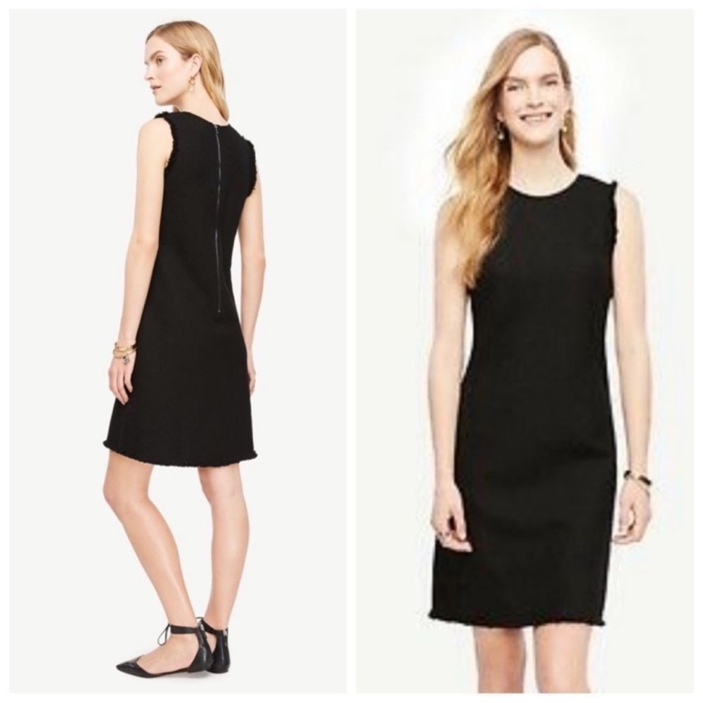 NWT Ann Taylor Black Golden Metallic Sleeveless Mini Shift Dress Fringed